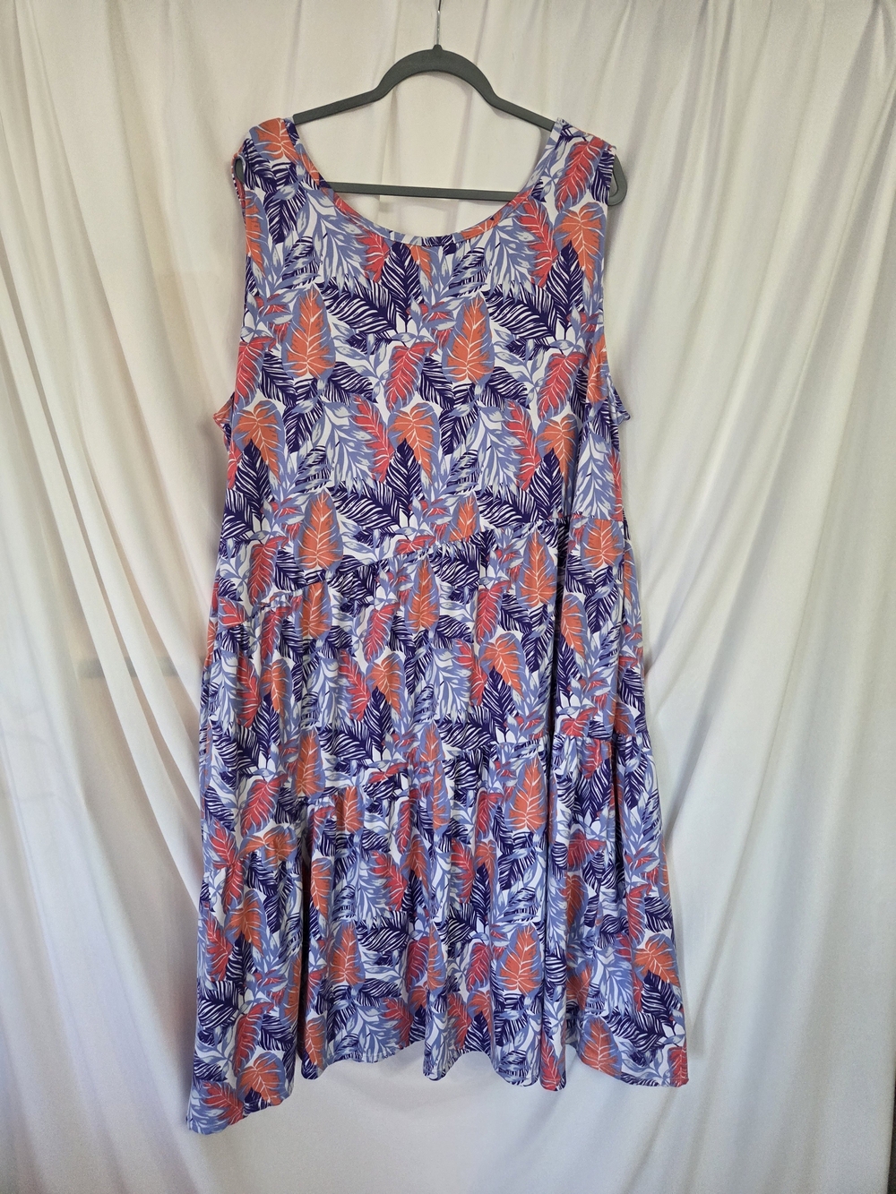 Cuddl Duds -Comfort Code Purple & Coral Tropical/Leaf Print Dress Size 3X